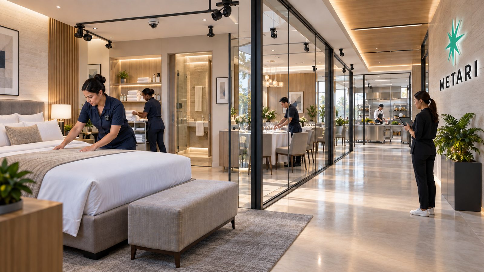 Concept rendering of housekeeping work in a guest room
